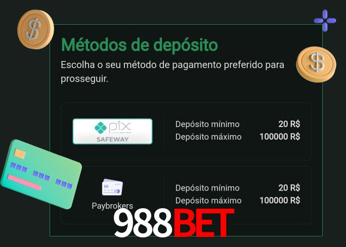 O cassino 988BET oferece uma grande variedade de métodos de pagamento